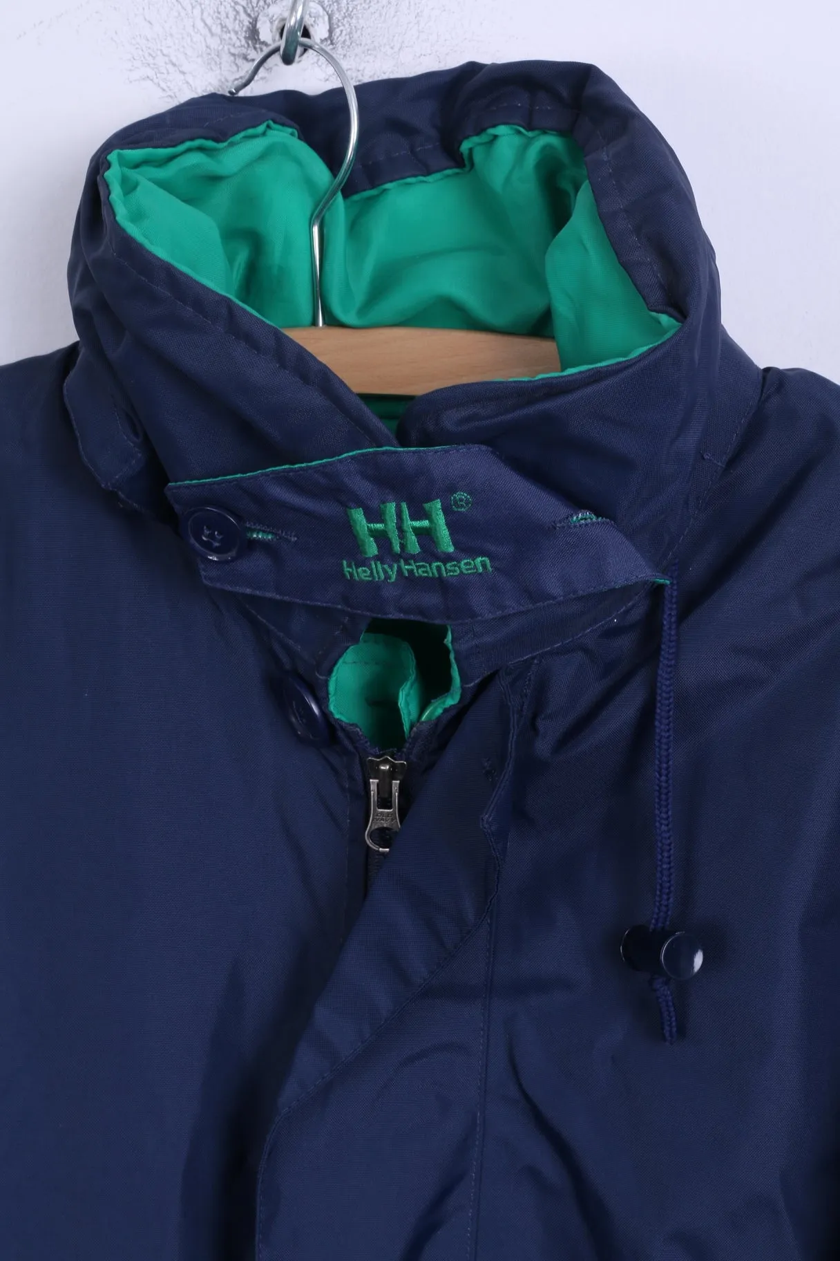 Helly Hansen Mens M Jacket Navy Green Sailing Hidden Hood Double Side