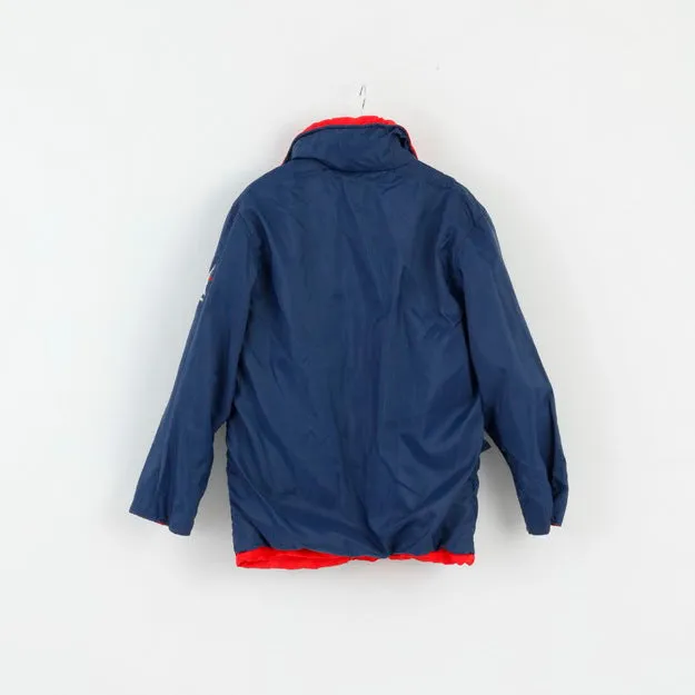 Helly Hansen Mens M Jacket Navy Red Double Sided Sailing Padded Hidden Hood