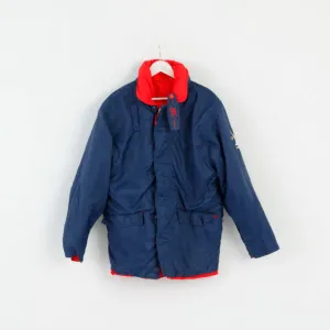 Helly Hansen Mens M Jacket Navy Red Double Sided Sailing Padded Hidden Hood