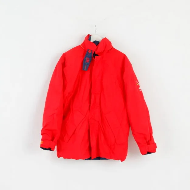 Helly Hansen Mens M Jacket Navy Red Double Sided Sailing Padded Hidden Hood