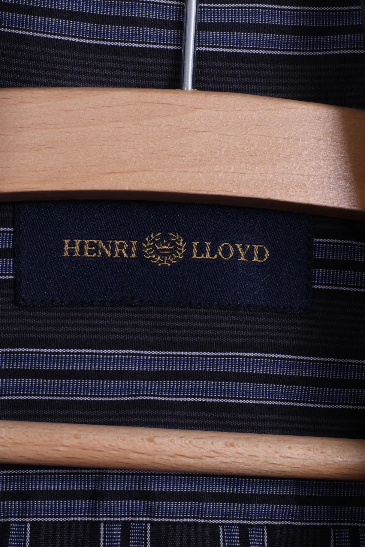 HENRI LLOYD Mens XL Casual Shirt Stripes Navy Blue Cotton Detailed Buttons