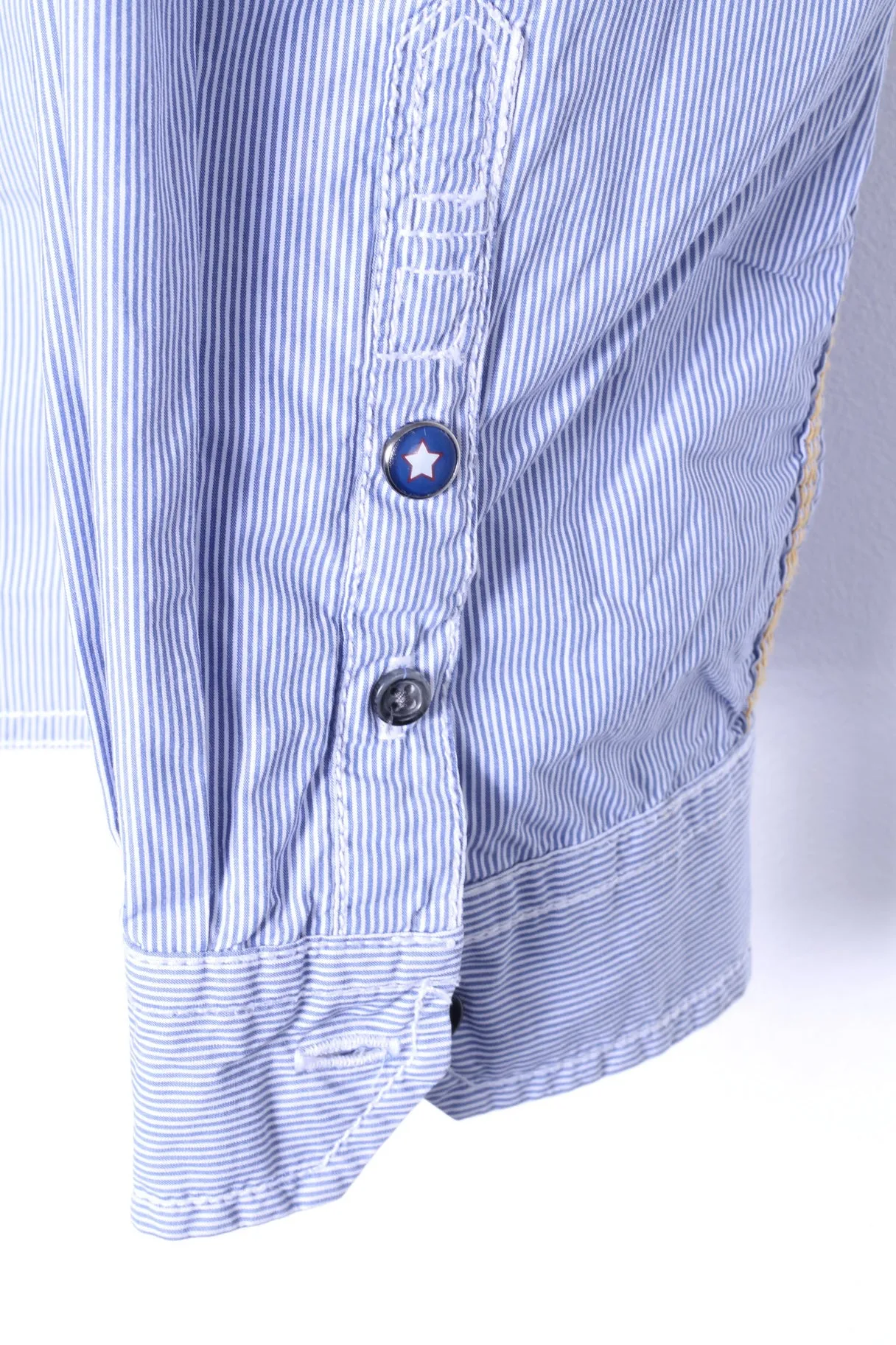 Henry Choice Jeans Mens XXL Casual Shirt Blue Striped Embroidered Long Sleeve