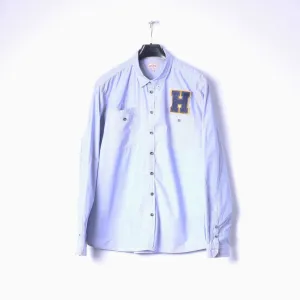 Henry Choice Jeans Mens XXL Casual Shirt Blue Striped Embroidered Long Sleeve