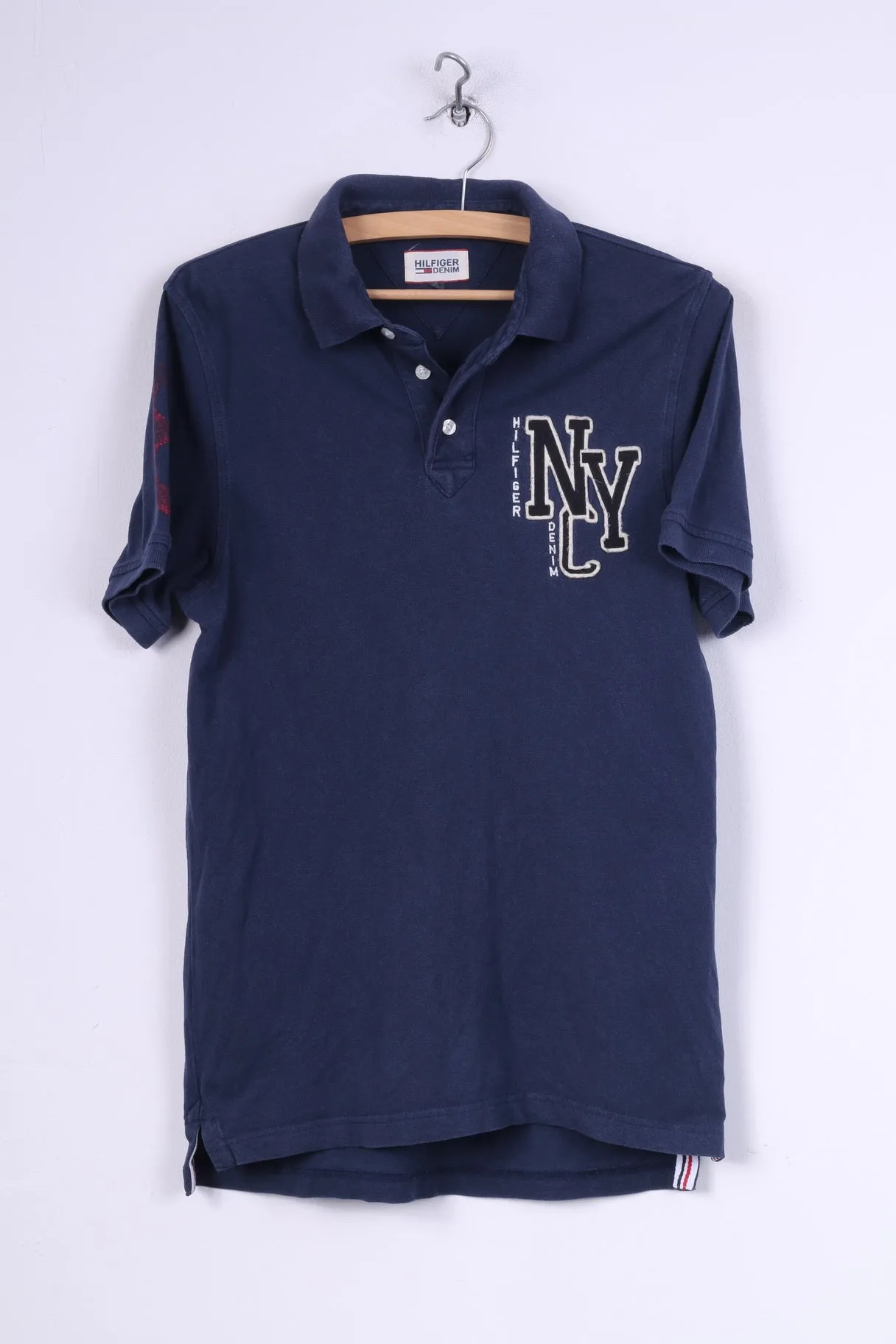 Hilfiger Denim Mens S Polo Shirt Navy Cotton Top Detailed Buttons #8