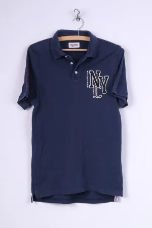 Hilfiger Denim Mens S Polo Shirt Navy Cotton Top Detailed Buttons #8