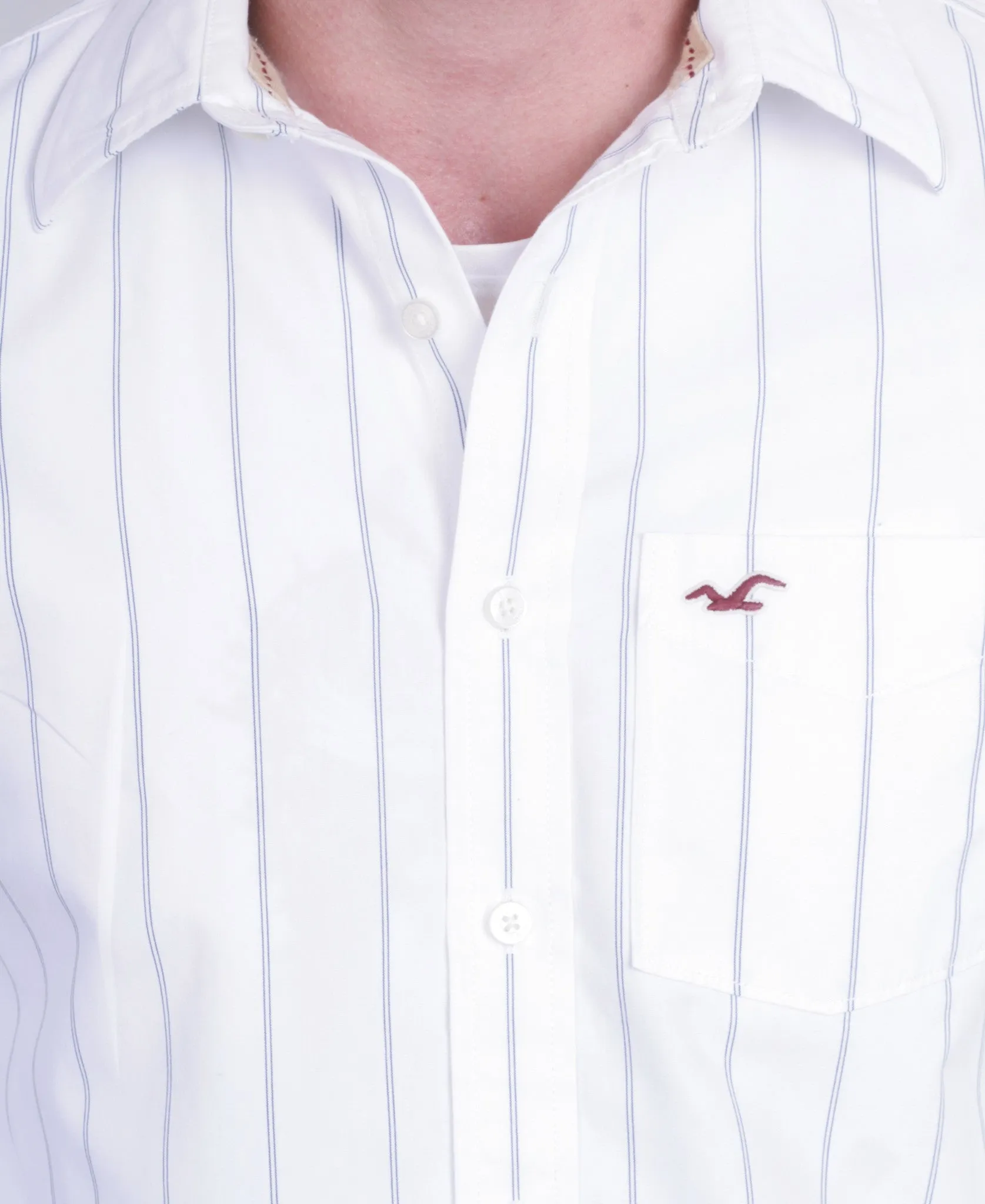 Hollister Mens M Casual Shirt White Striped Cotton Long Sleeve