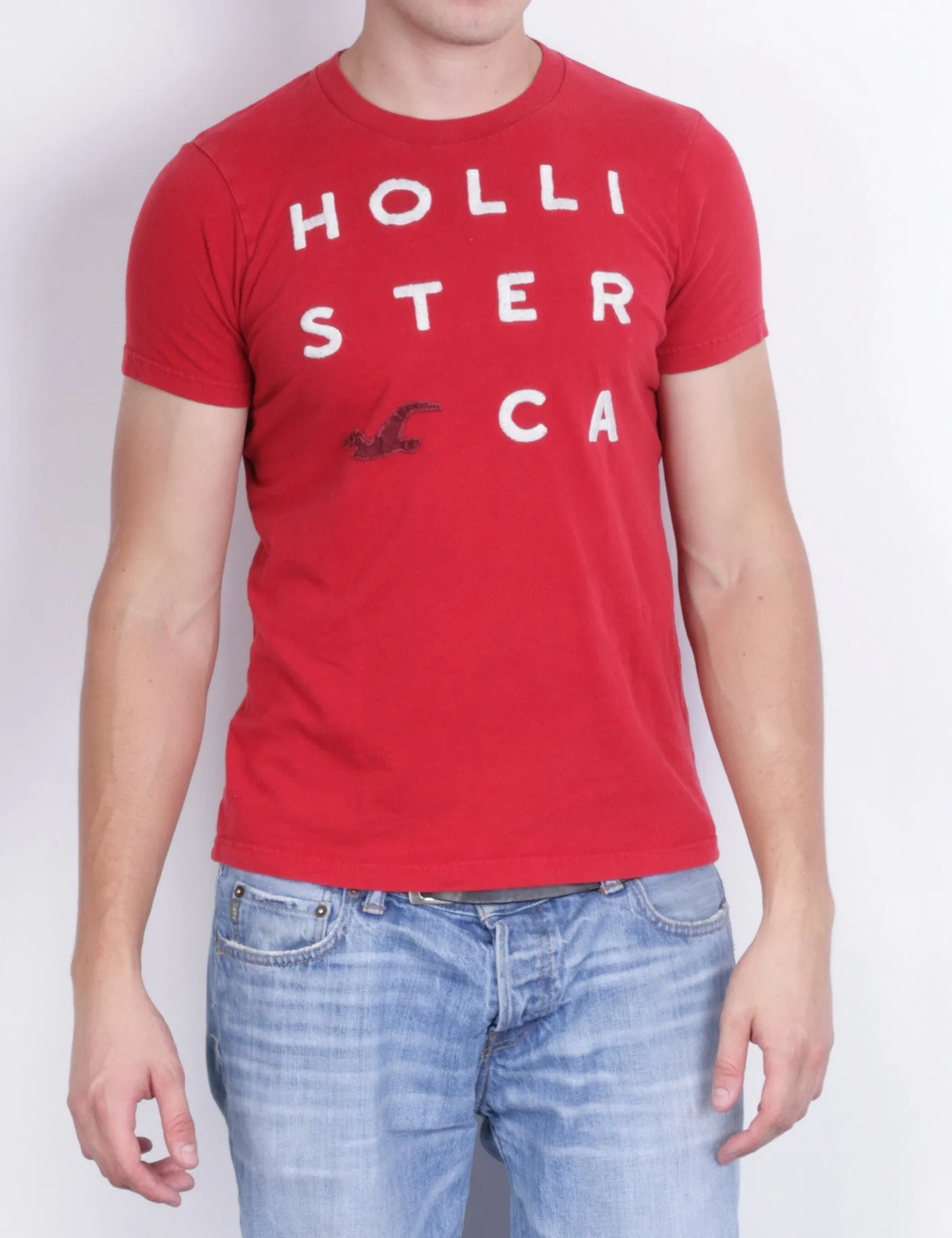 Hollister Mens M T-Shirt Crew Neck Red Short Sleeve Cotton Sport Surf