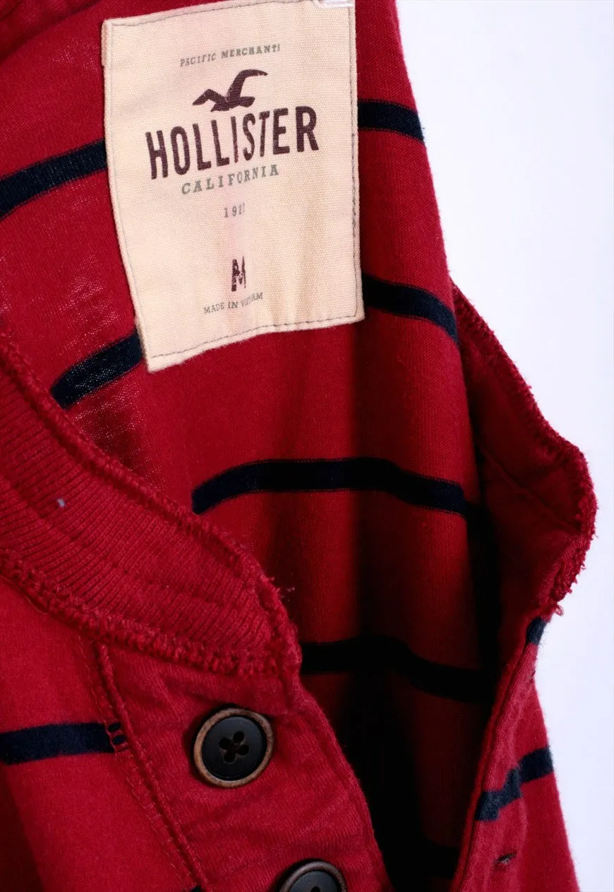 Hollister Mens M T-Shirt Long Sleeve Red Cotton Striped