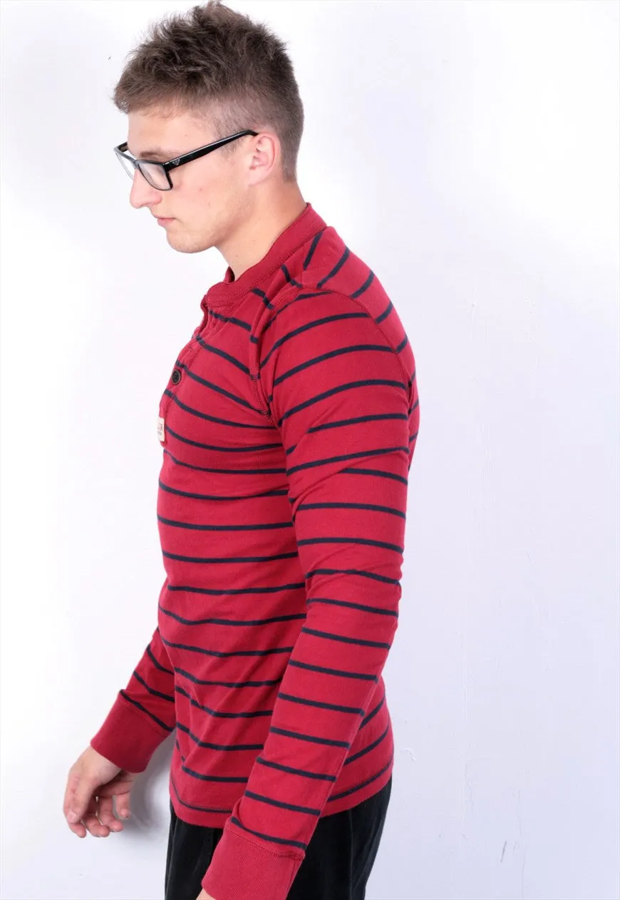 Hollister Mens M T-Shirt Long Sleeve Red Cotton Striped