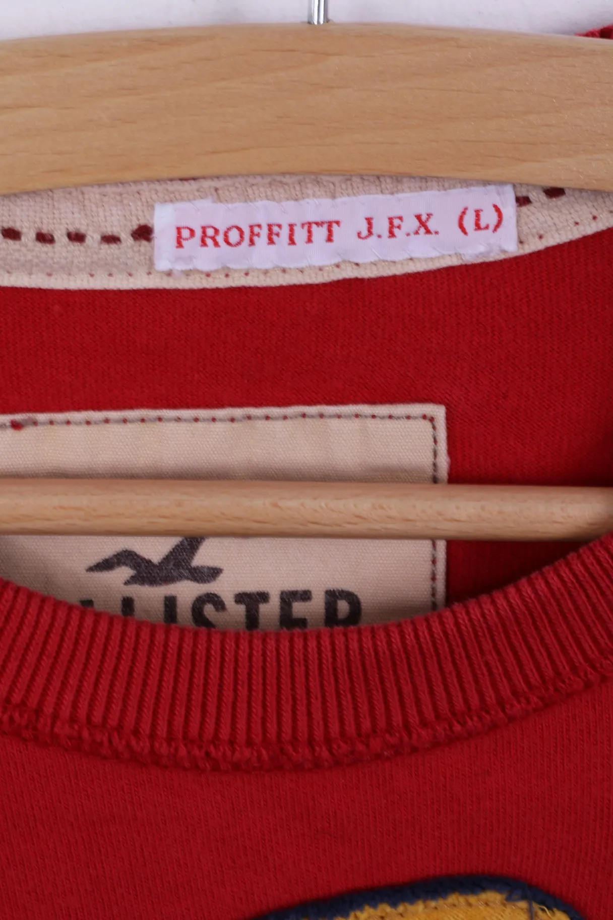 Hollister Mens S Long Sleeved Shirt Red Cotton Crew Neck Embroidered HCO