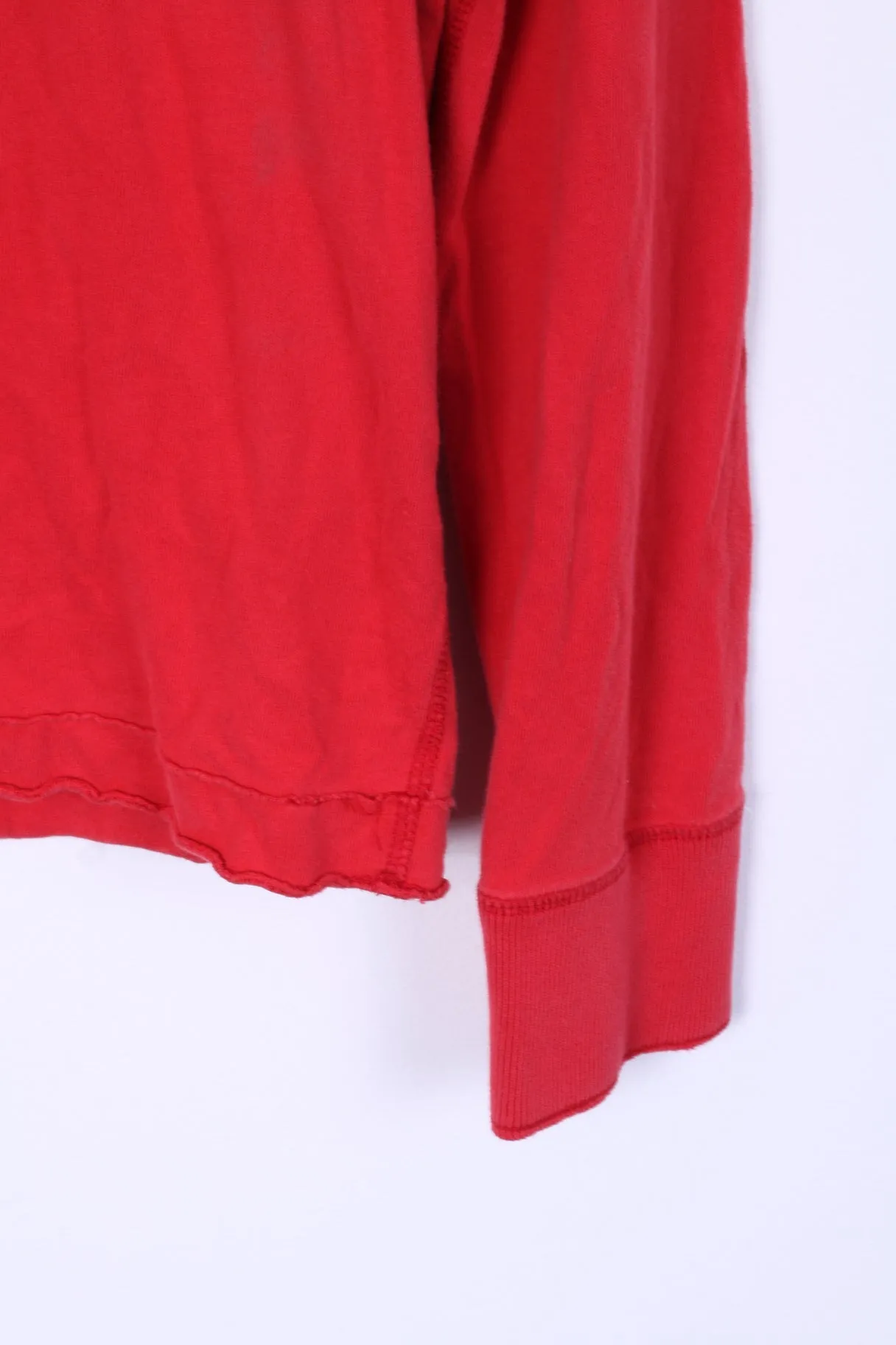 Hollister Mens S Long Sleeved Shirt Red Cotton Crew Neck Embroidered HCO