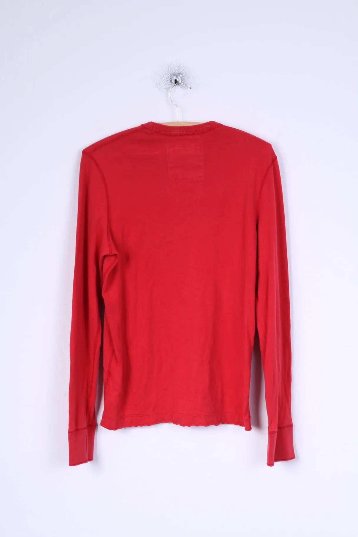 Hollister Mens S Long Sleeved Shirt Red Cotton Crew Neck Embroidered HCO