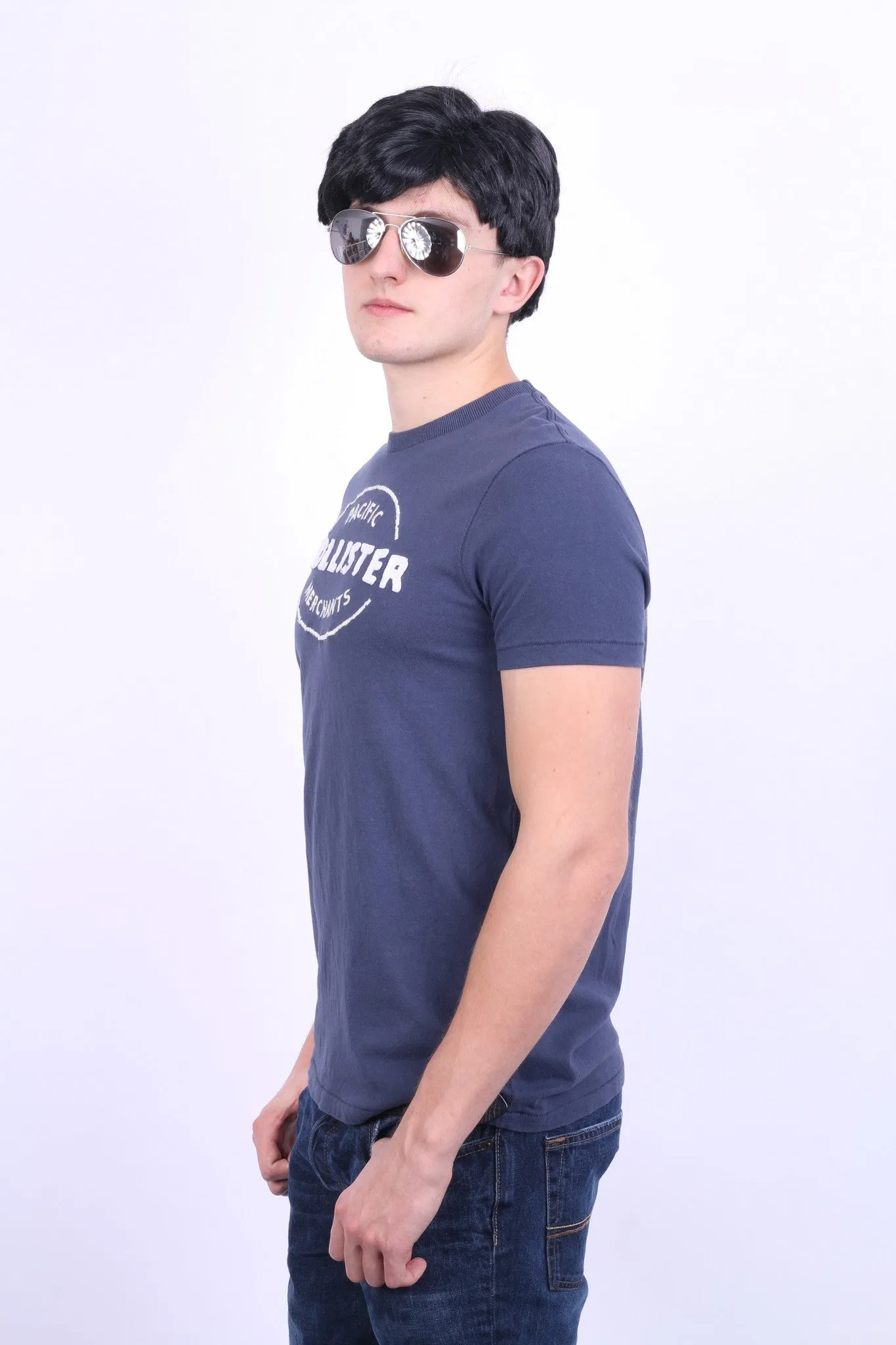 Hollister Pacific Mens M Shirt Navy Blue Short Sleeve Summer Cotton