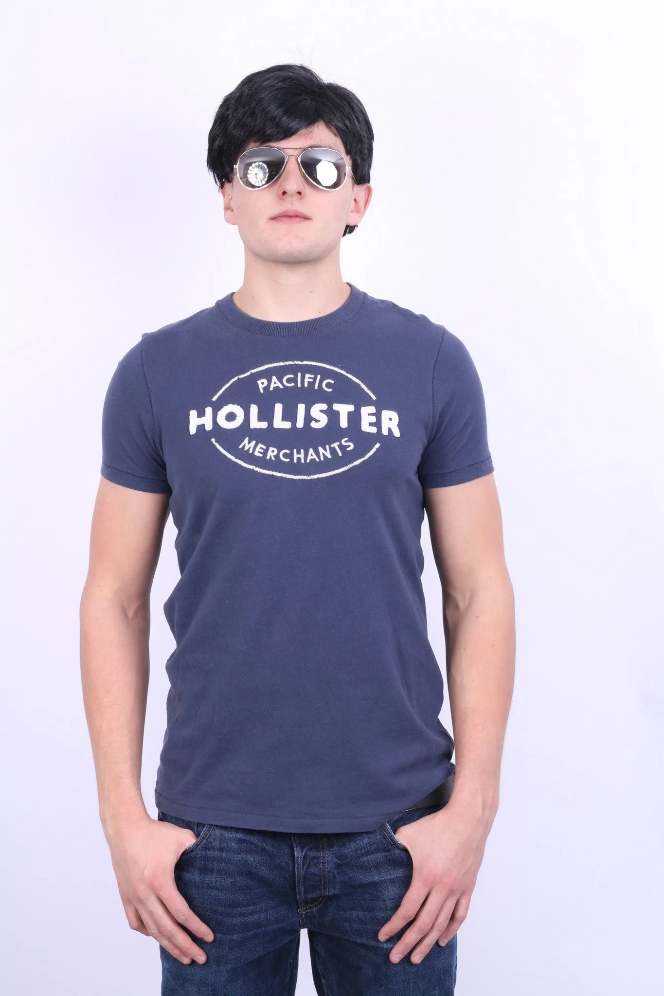 Hollister Pacific Mens M Shirt Navy Blue Short Sleeve Summer Cotton