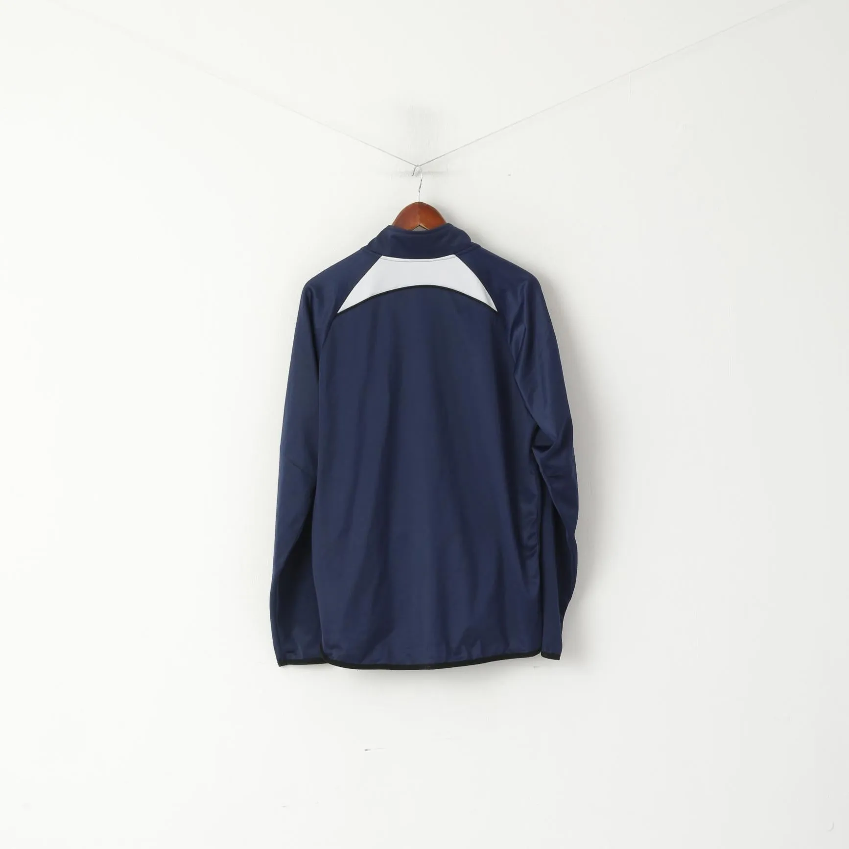 Hummel Men L Sweatshirt Navy Shiny Full Zipper Sportswear Retro Track Top