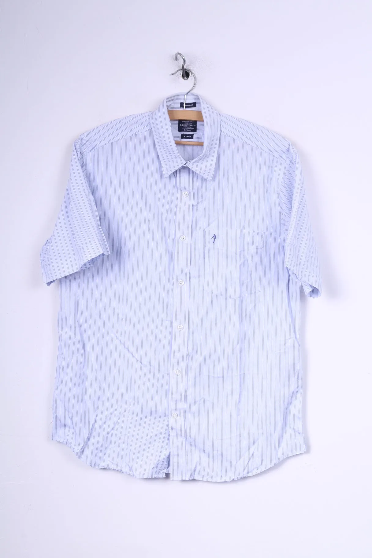 Indian Terrain Mens M (S) Casual Shirt Short Sleeve Striped Premium 60's Custom Fit