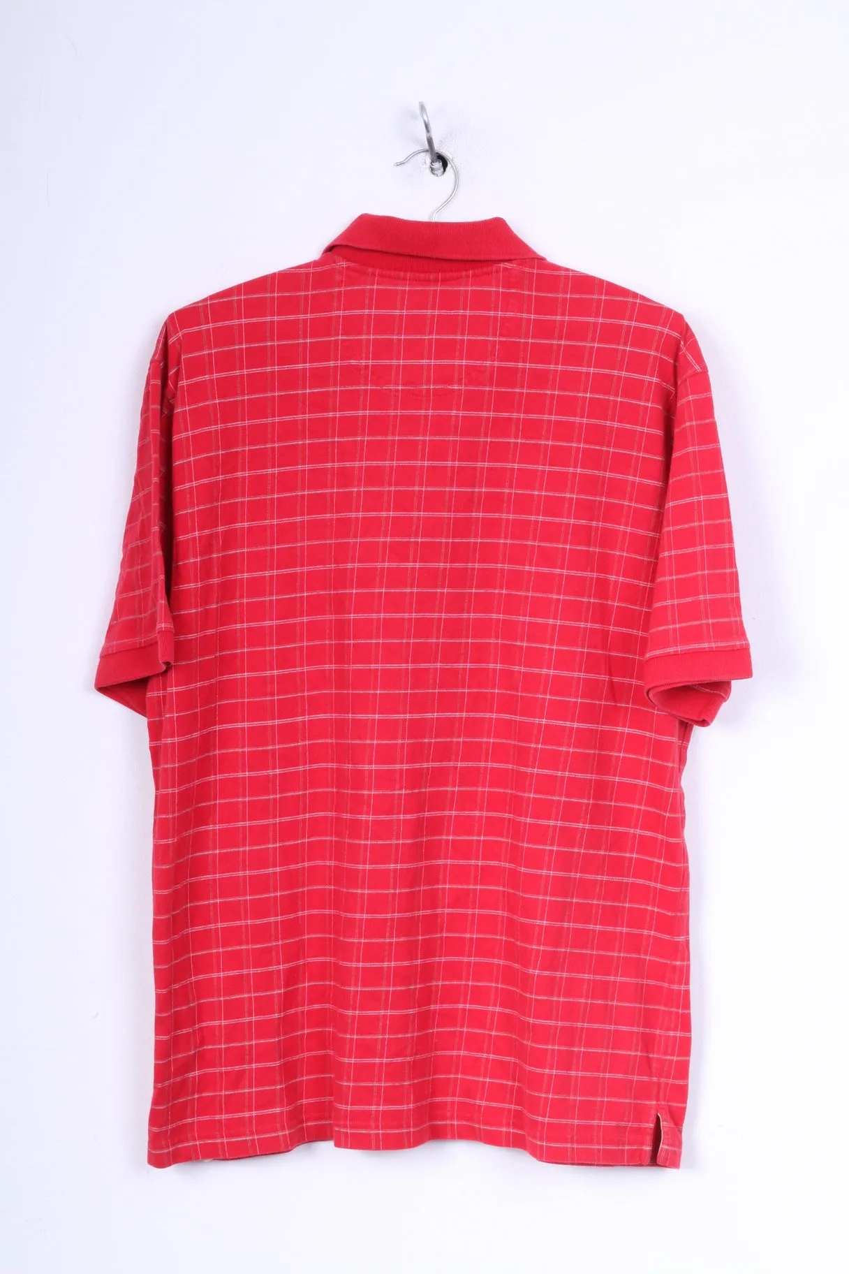 Izod Mens L Polo Shirt Red Short Sleeve Cotton Check Top