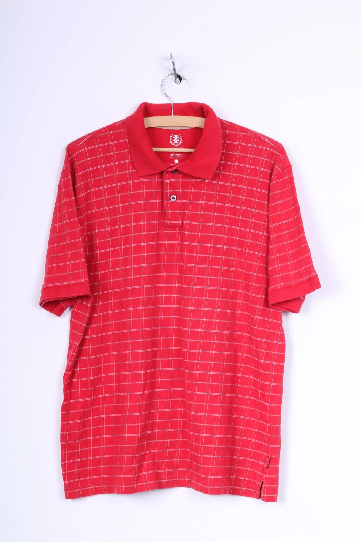Izod Mens L Polo Shirt Red Short Sleeve Cotton Check Top