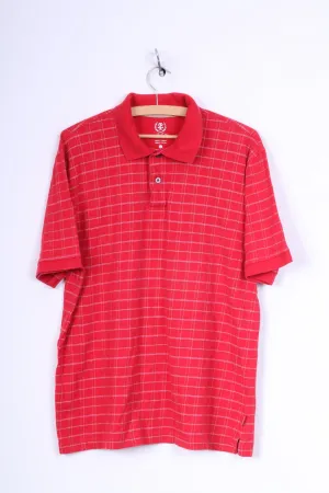 Izod Mens L Polo Shirt Red Short Sleeve Cotton Check Top