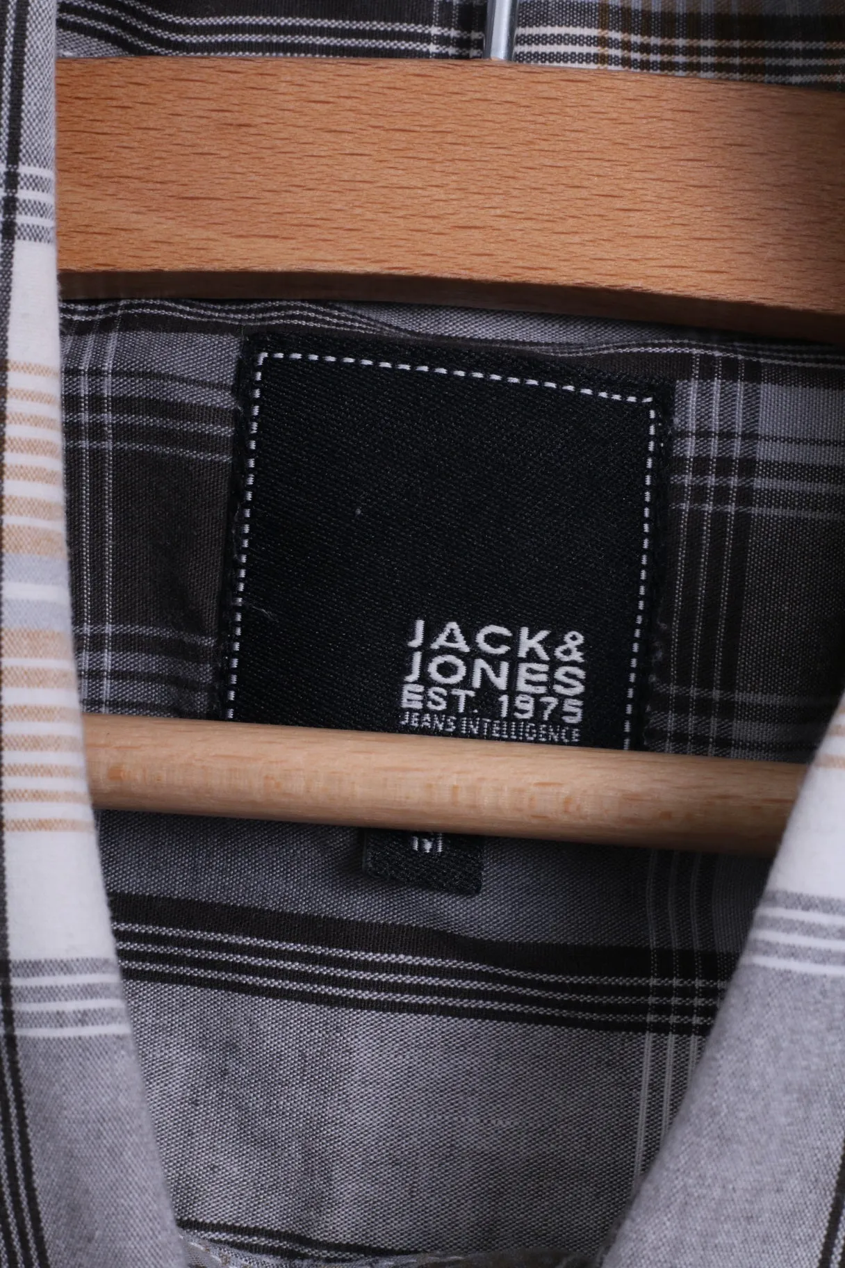Jack & Jones Mens M (S) Casual Shirt Cotton Brown Checkered Terry Style