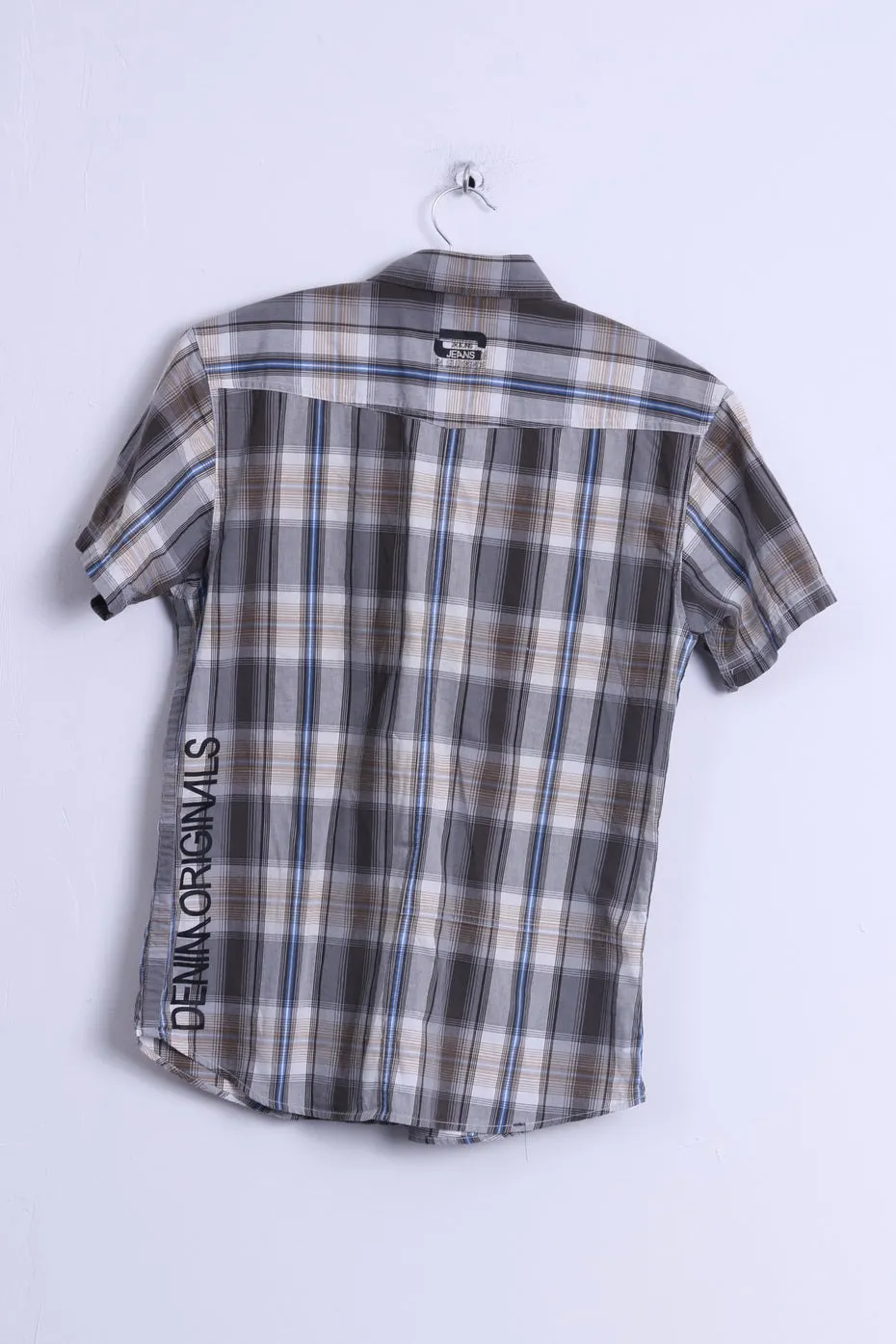Jack & Jones Mens M (S) Casual Shirt Cotton Brown Checkered Terry Style