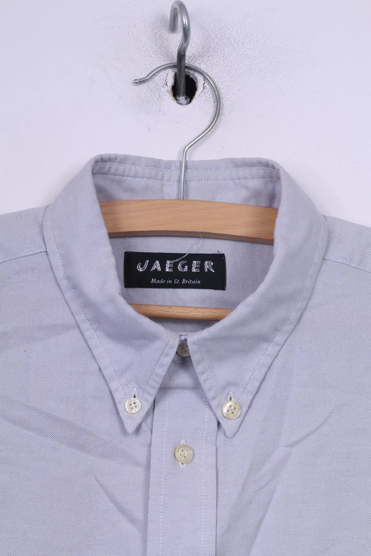 Jaeger Mens L Casual Shirt Blue Button Down Collar Long Sleeve