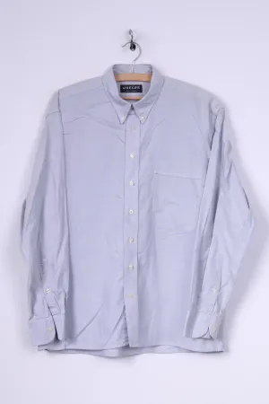 Jaeger Mens L Casual Shirt Blue Button Down Collar Long Sleeve