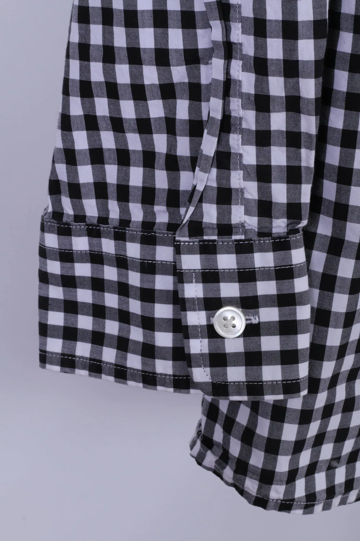 Jaeger Mens M Casual Shirt Black & White Check 100% Cotton Long Sleeve Top