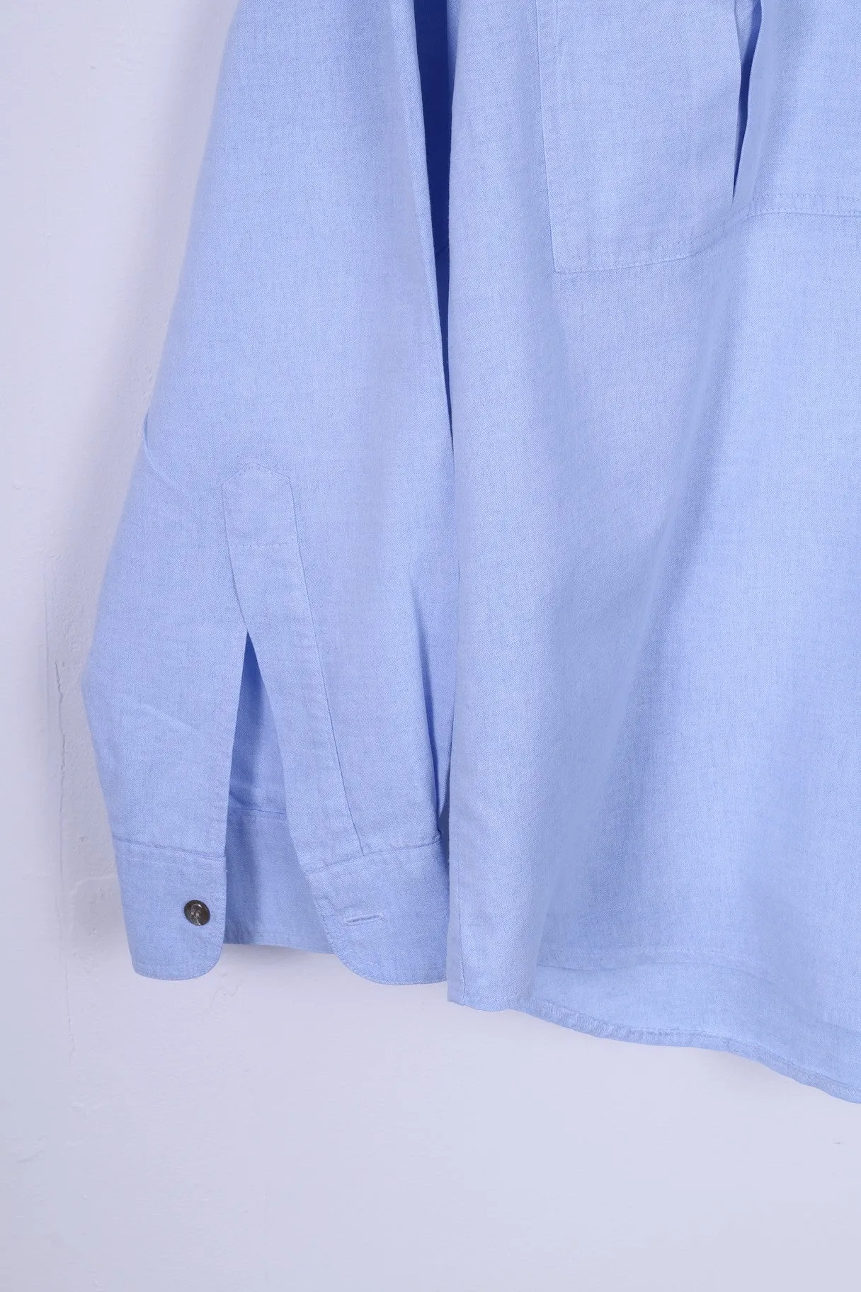Jean Juubat Mens 42 M Casual Shirt Cotton Blue Long Sleeve Two Pockets