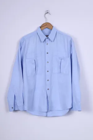 Jean Juubat Mens 42 M Casual Shirt Cotton Blue Long Sleeve Two Pockets