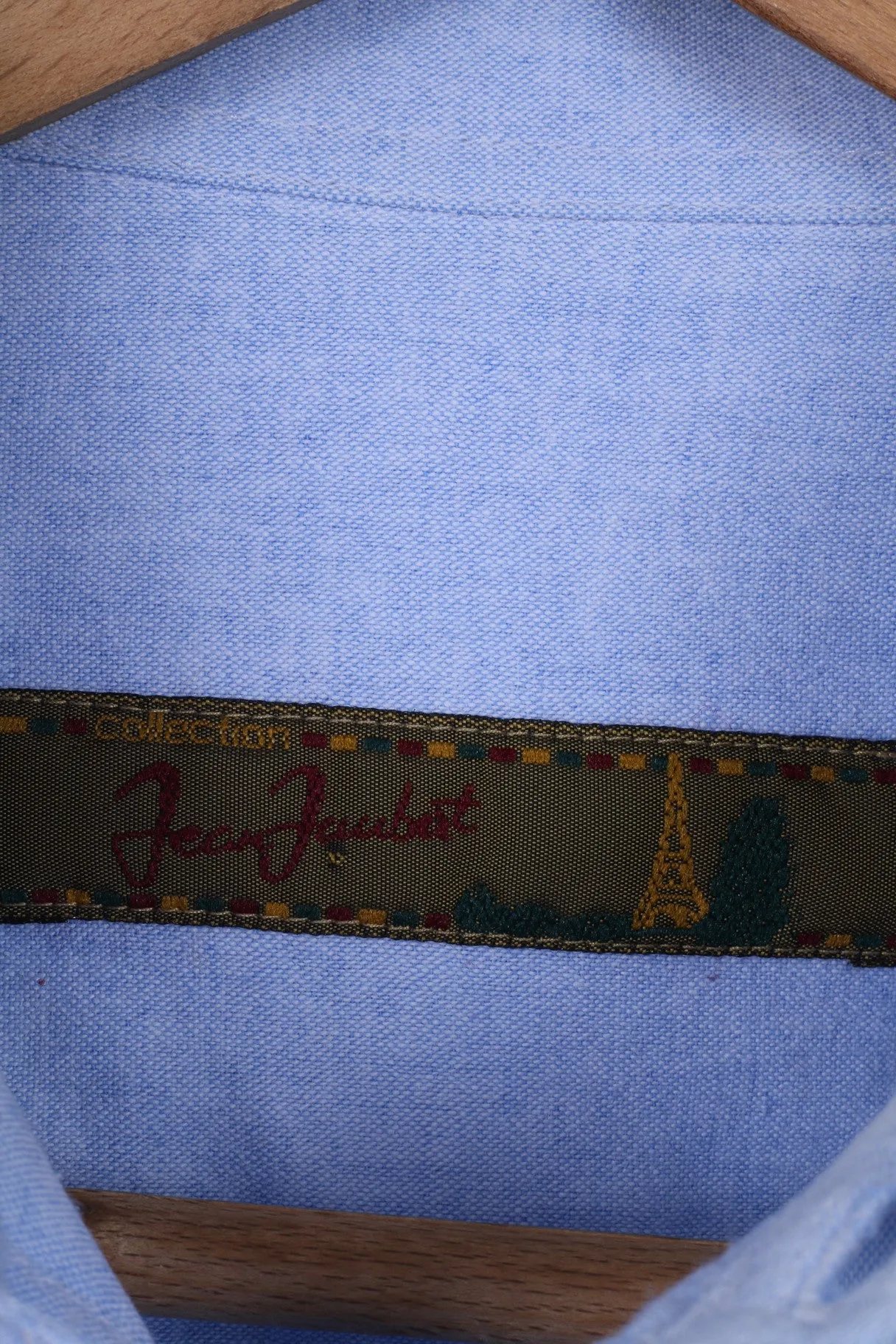 Jean Juubat Mens 42 M Casual Shirt Cotton Blue Long Sleeve Two Pockets