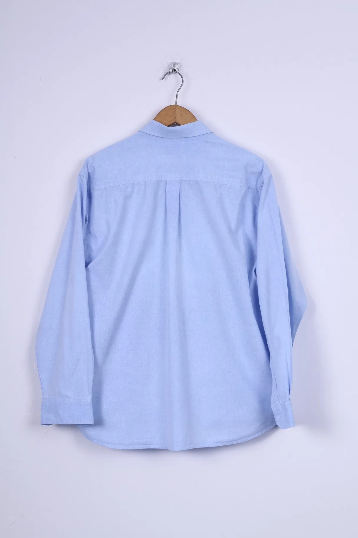 Jean Juubat Mens 42 M Casual Shirt Cotton Blue Long Sleeve Two Pockets
