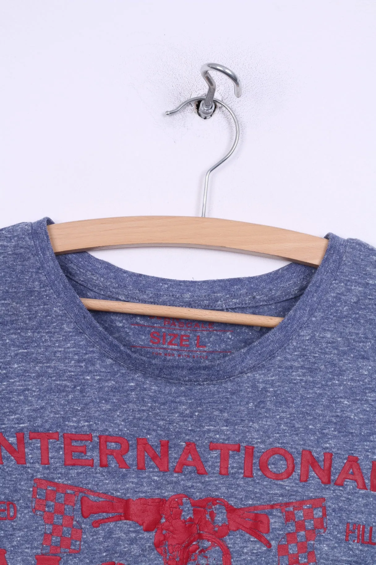 Jean Pascale Mens L T-Shirt Grapic Crew Neck Blue International Moor Bike Manufacturer Modeno LTD-1956