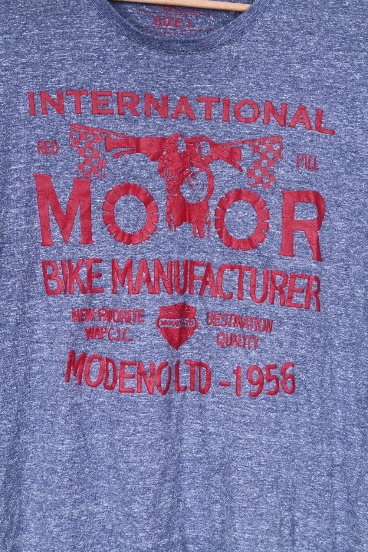 Jean Pascale Mens L T-Shirt Grapic Crew Neck Blue International Moor Bike Manufacturer Modeno LTD-1956
