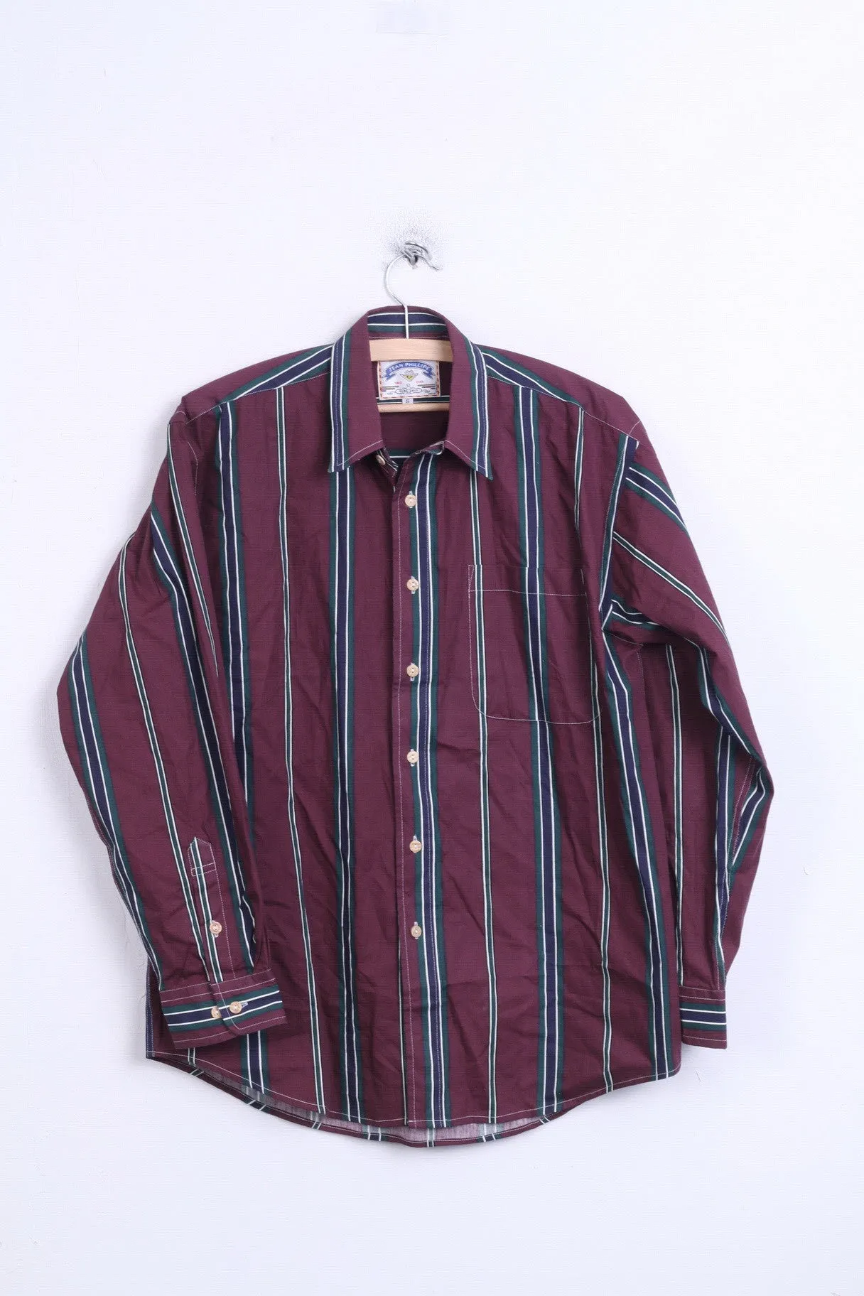 JEAN PHILLIPE Mens S Casual Shirt Purple Striped Cotton