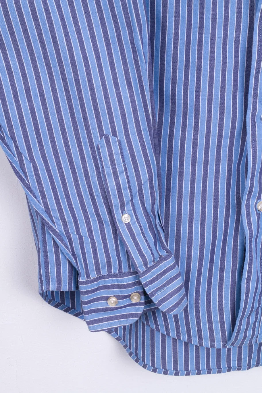 Jeanagers Mens M 38/40 Casual Shirt Cotton Blue Classic Collar Striped Button Down Collar