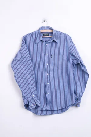 Jeanagers Mens M 38/40 Casual Shirt Cotton Blue Classic Collar Striped Button Down Collar