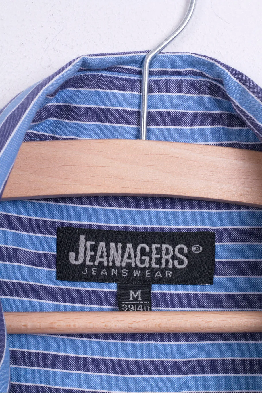 Jeanagers Mens M 38/40 Casual Shirt Cotton Blue Classic Collar Striped Button Down Collar