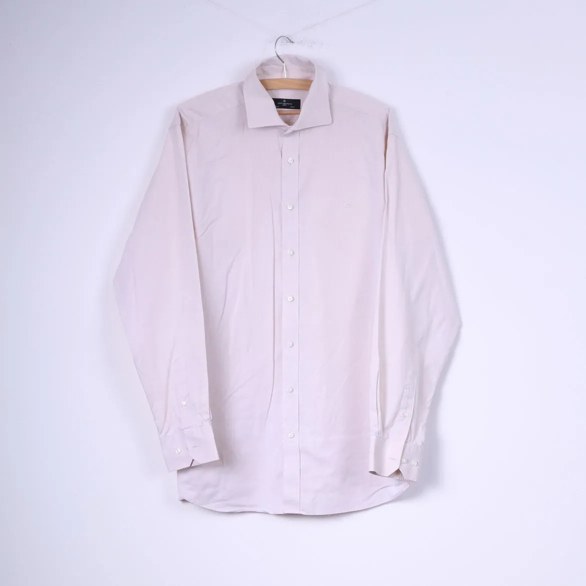 Jeff Banks London Mens 44 17.5'' XL Casual Shirt Cotton Cream Long Sleeve