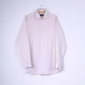 Jeff Banks London Mens 44 17.5'' XL Casual Shirt Cotton Cream Long Sleeve