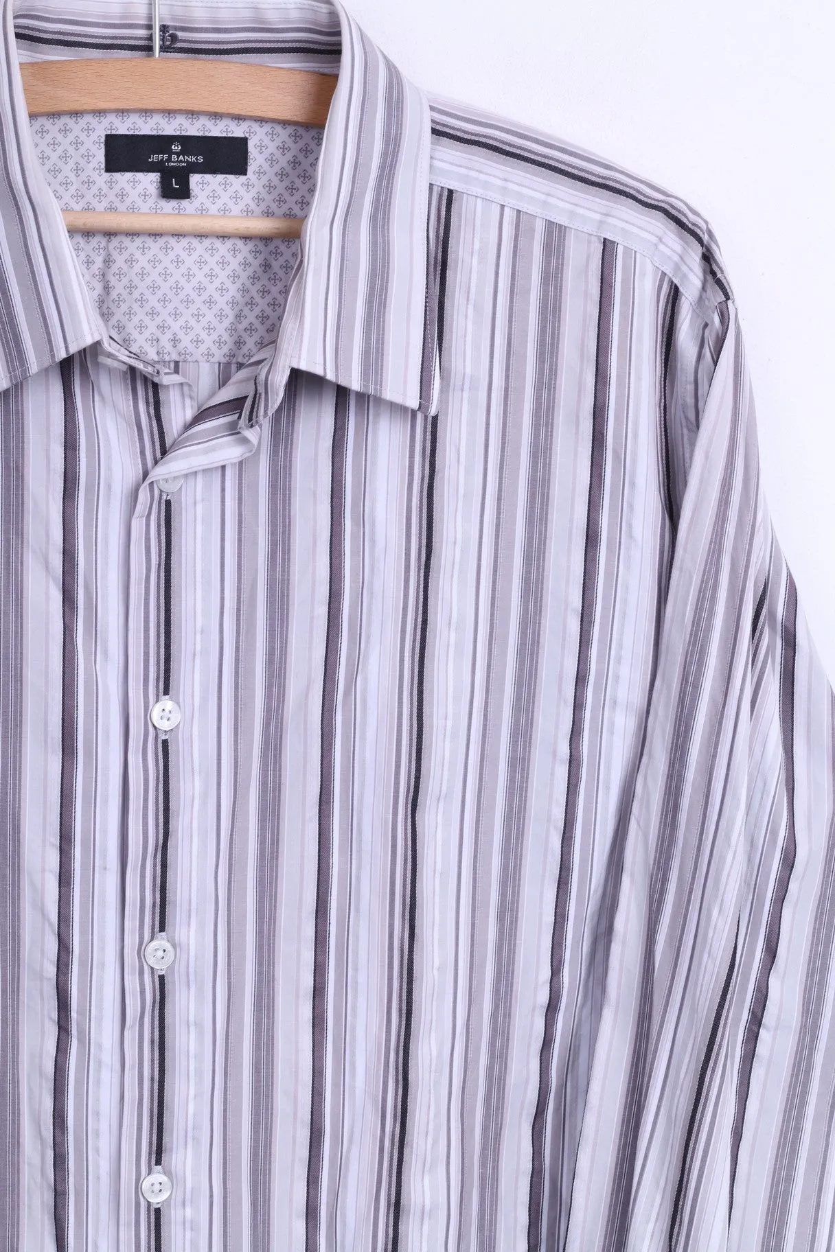 Jeff Banks London Mens L Casual Shirt Striped Cotton White