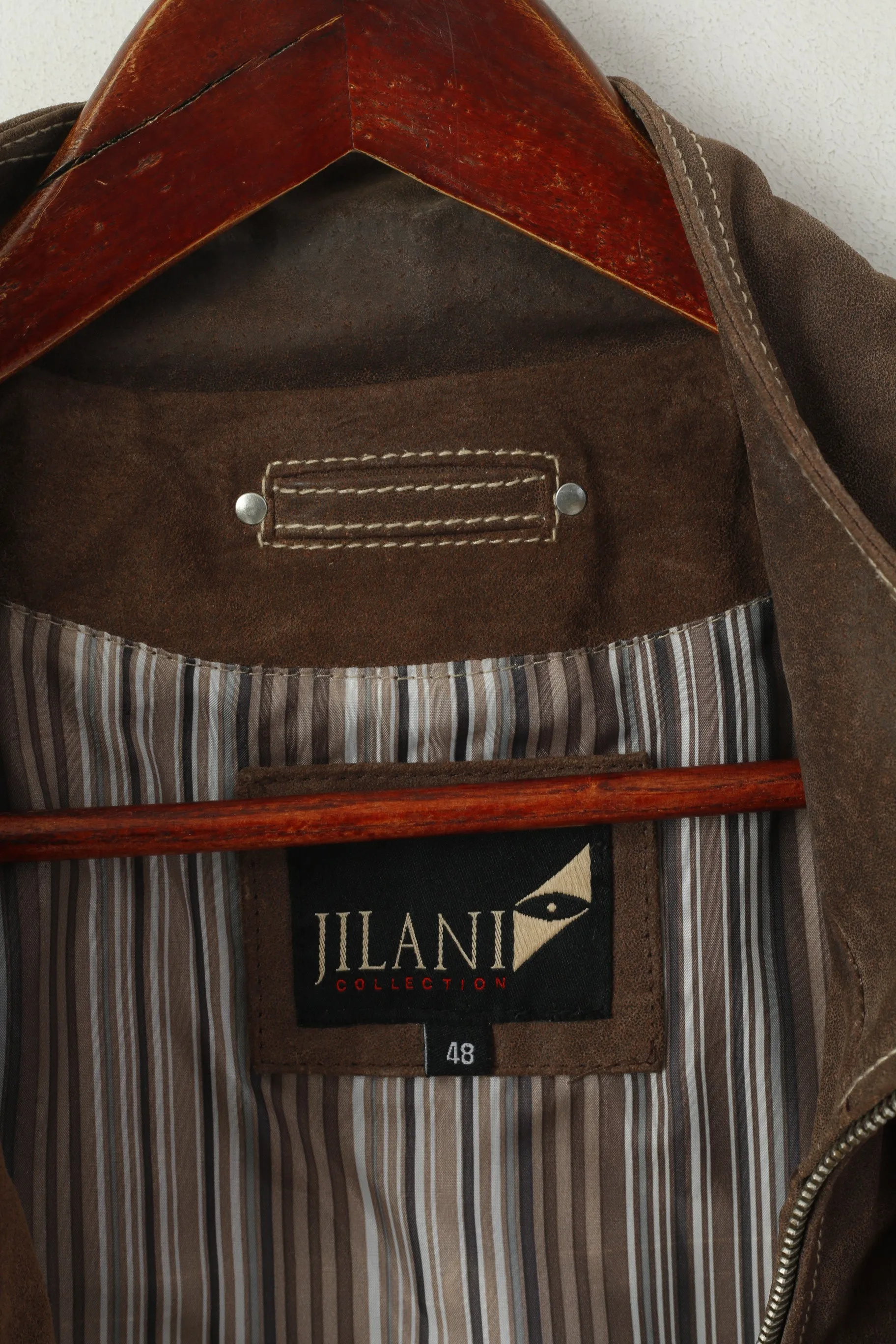 Jilani Collection Mens 48 M Leather Jacket Brown Full Zipper Casual Pockets Top