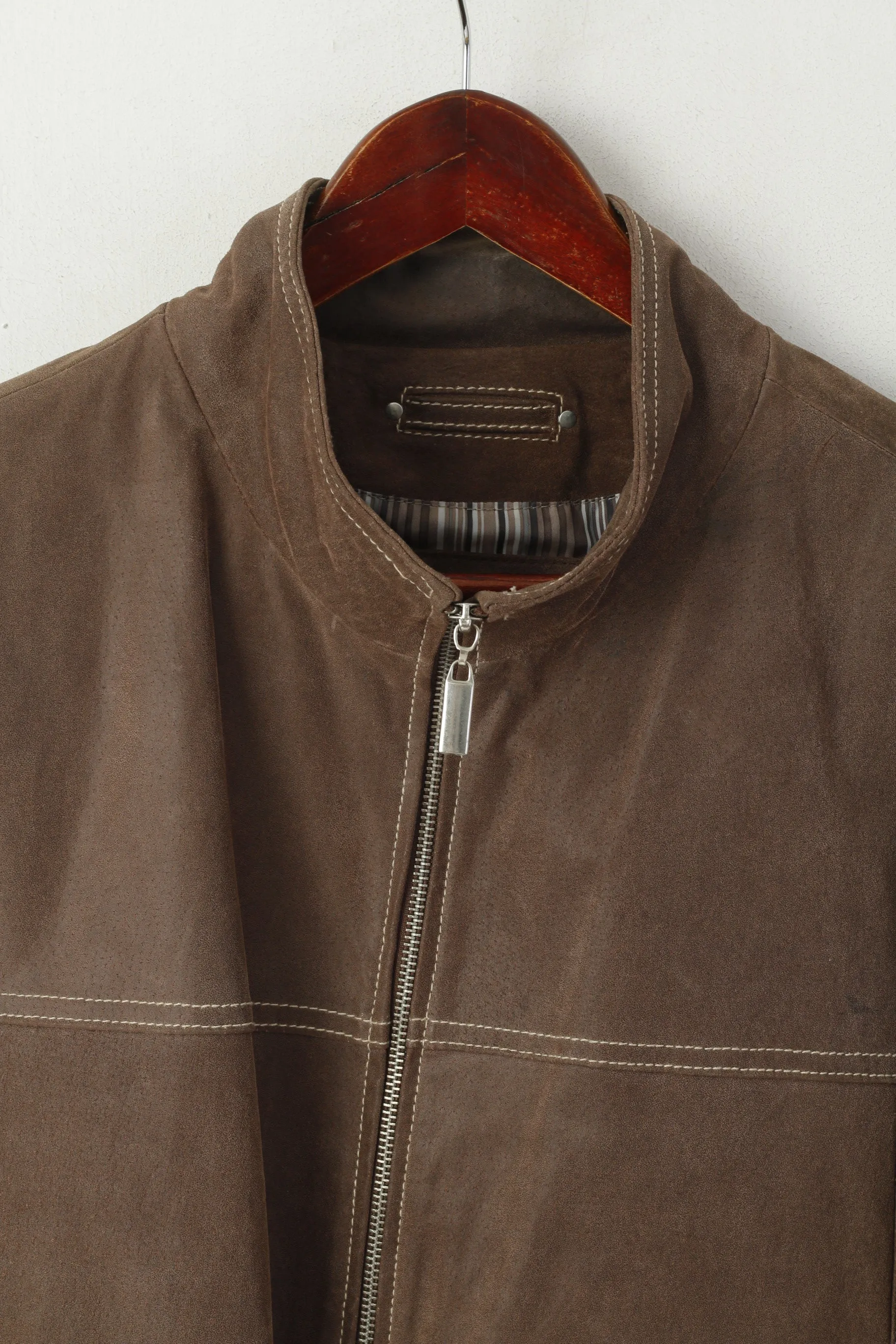 Jilani Collection Mens 48 M Leather Jacket Brown Full Zipper Casual Pockets Top