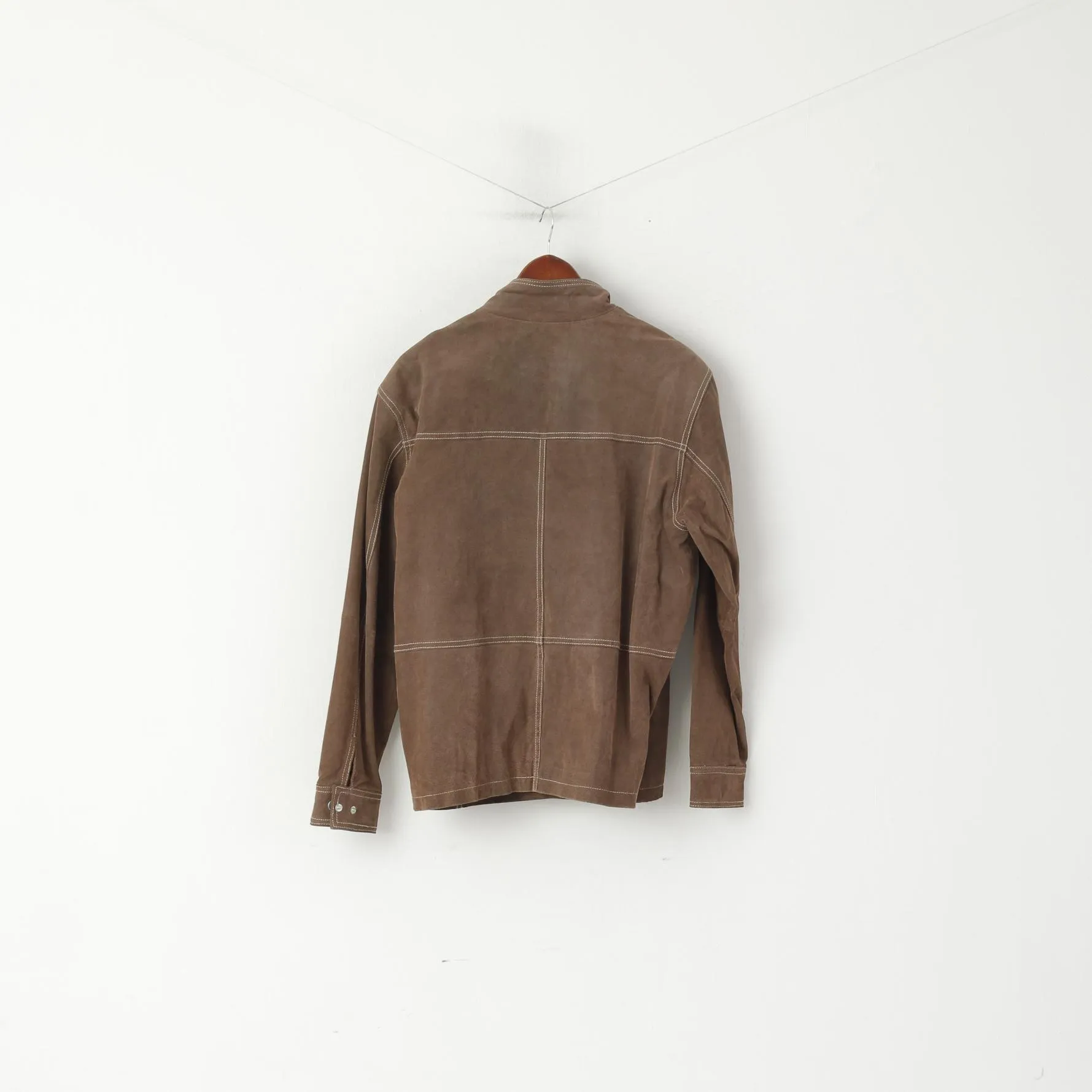 Jilani Collection Mens 48 M Leather Jacket Brown Full Zipper Casual Pockets Top