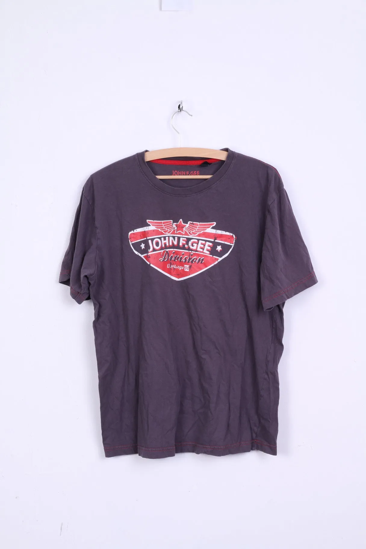 John F.Gee Mens 48/50 L T- Shirt Taupe Cotton Crew Neck