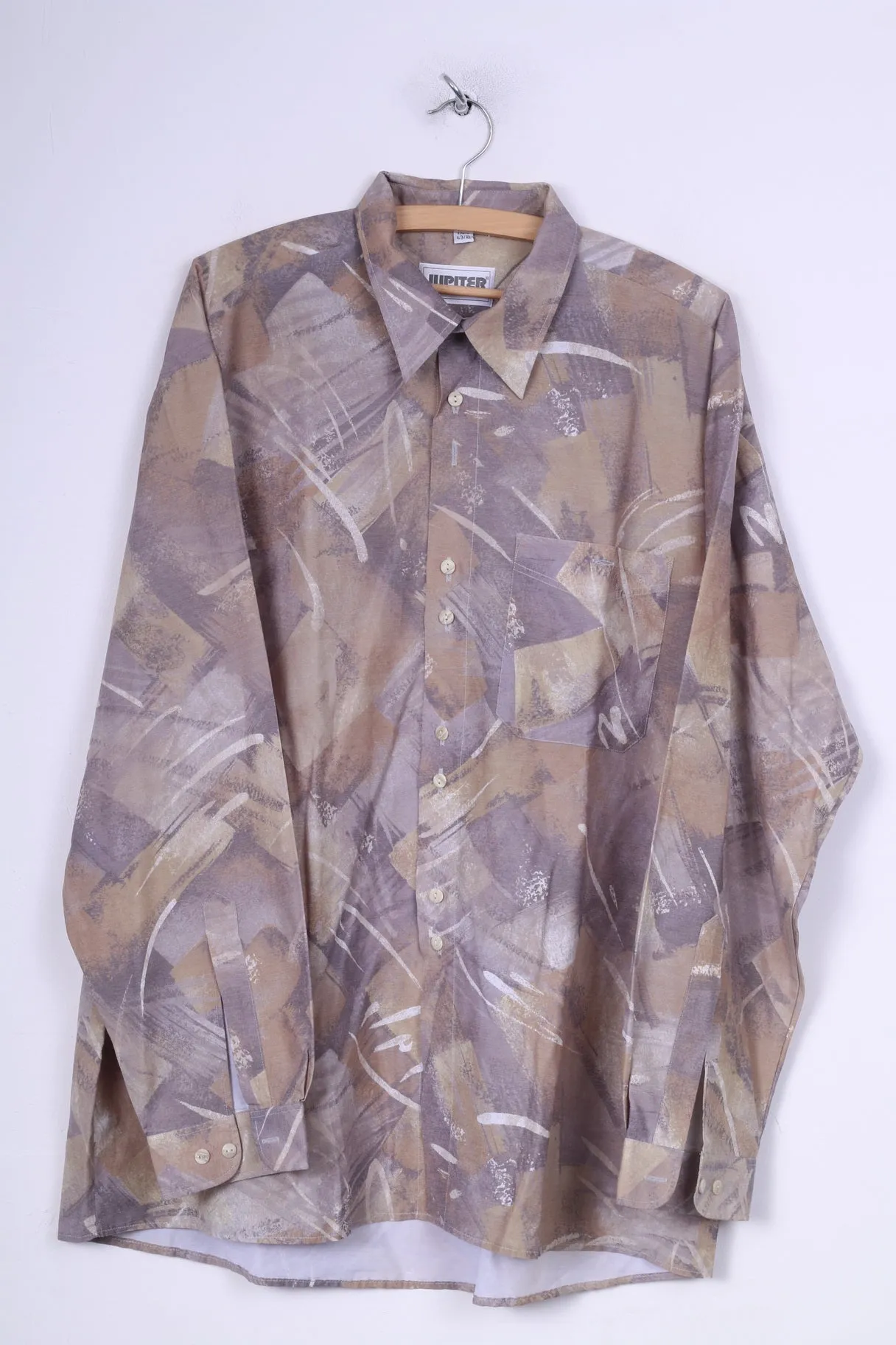 Jupiter Styled By Goldress Mens 43 XL 163/5 Casual Shirt Abstract Print Long Sleeve Green Vintage