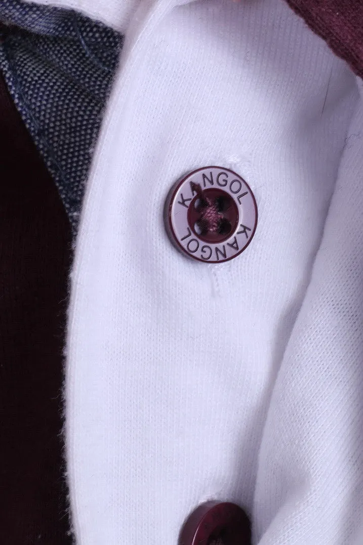 KANGOL Mens L Polo Shirt Long Sleeve Cotton Maroon Sport