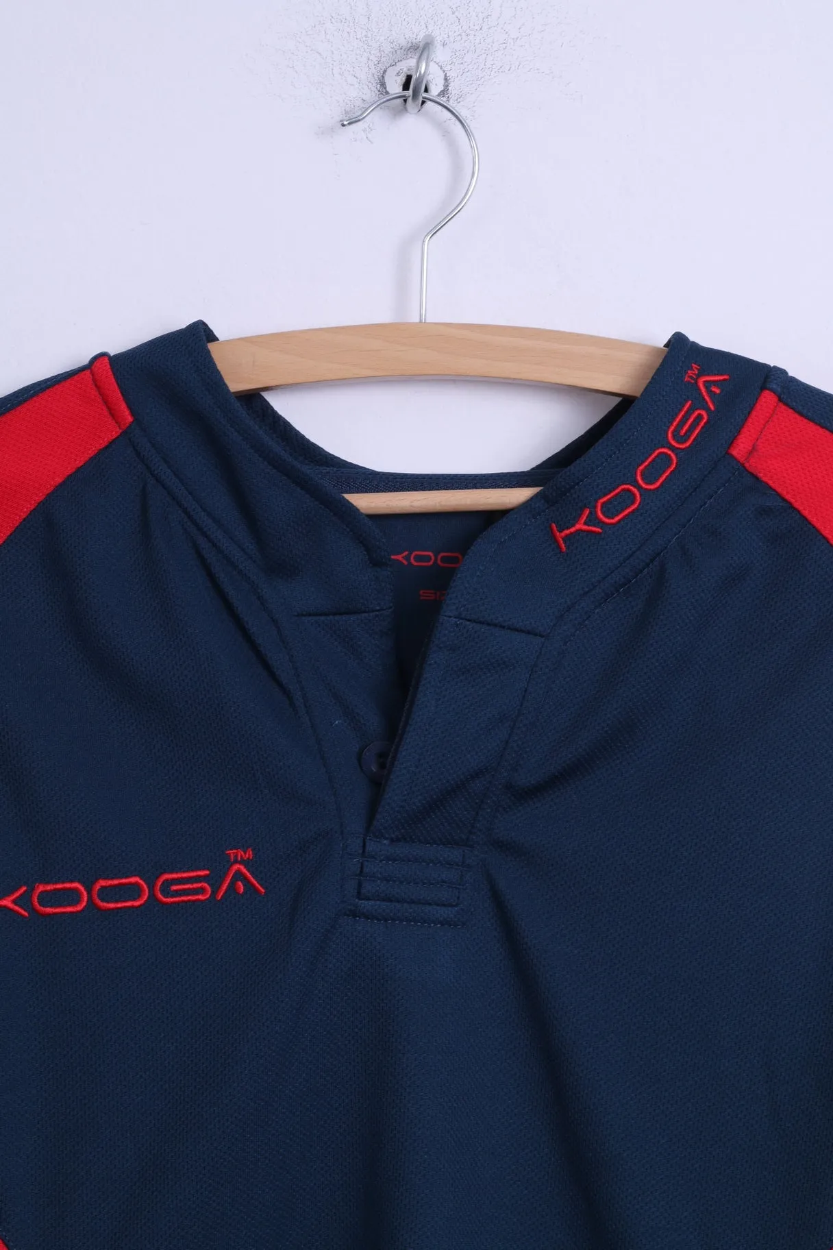 KOOGA Mens L Shirt Navy Red Rugby Button Neck # 10 Old Gittonians Jersey Top