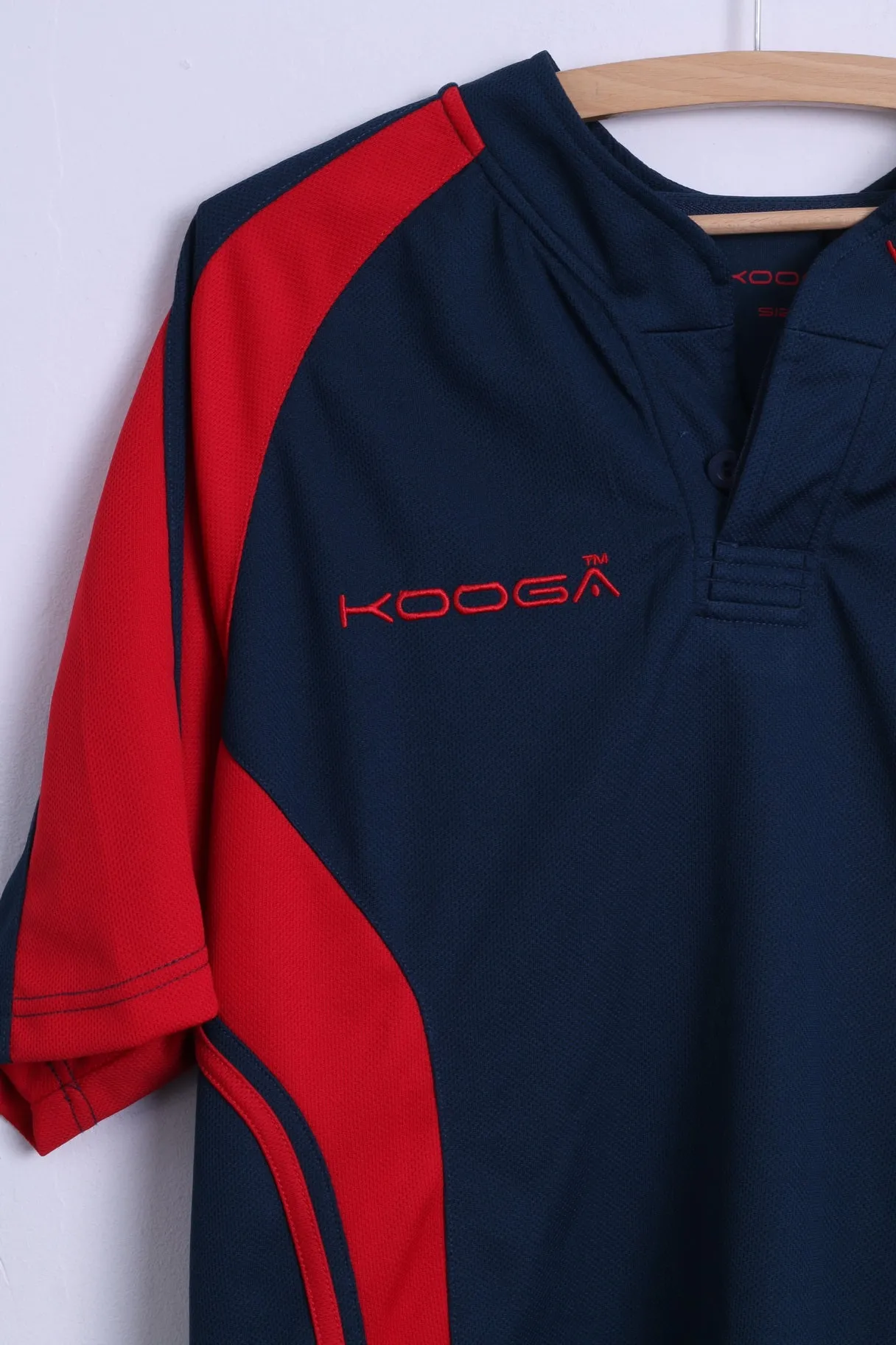 KOOGA Mens L Shirt Navy Red Rugby Button Neck # 10 Old Gittonians Jersey Top