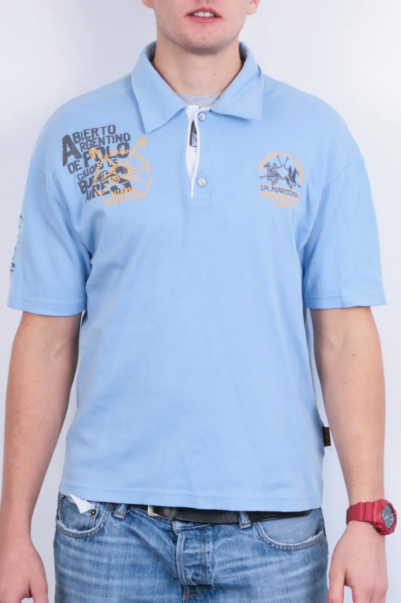 La Martina Men XL Polo Shirt Short Sleeve Blue Buenos Aires Cotton Argentina